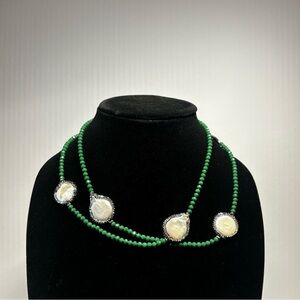 Green Beaded Pearl Accent Necklace